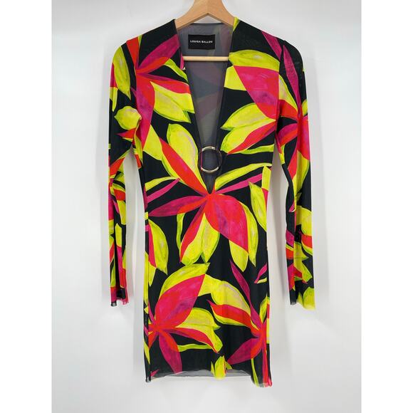 Louisa Ballou | Helios Double Layer Mesh Dress in Electric Pink Flower M - Picture 3 of 12